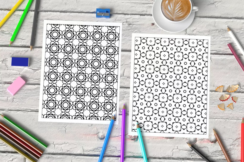 Simple Patterns Coloring Book: Repetitive Geometric Patterns for Relaxation and Stress-Relief Mockup Illustration 2
