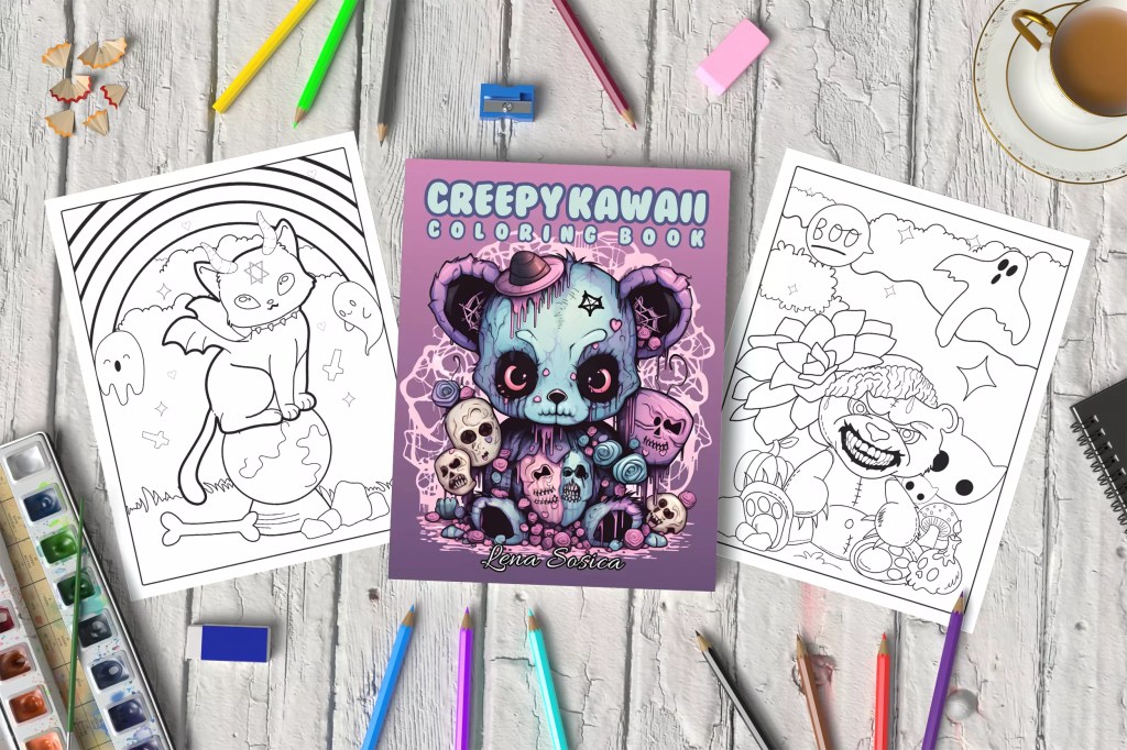 Creepy Kawaii Coloring Book: A Spooktacular Coloring Adventure to Awaken Your Inner Ghostly Artist Mockup Image 1