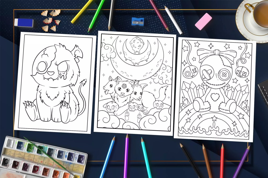 Creepy Kawaii Coloring Book: Traverse the Whimsical Lanes of Kawaii, Where Every Turn Reveals an Unexpected Shade of Creepy Mockup