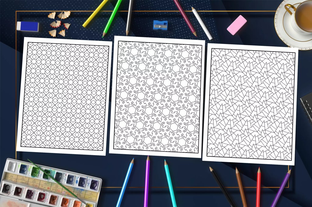 Abstract Geometric Patterns Adult Coloring Book: 44 Exquisite Abstract Patterns for Your Coloring Pleasure Mockup 2