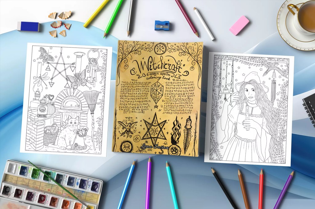 Witchcraft - Magic Spells Coloring Book: Dive into the World of Witches, Spells, and Magic Potions with this Exquisite Coloring Book Mockup 1