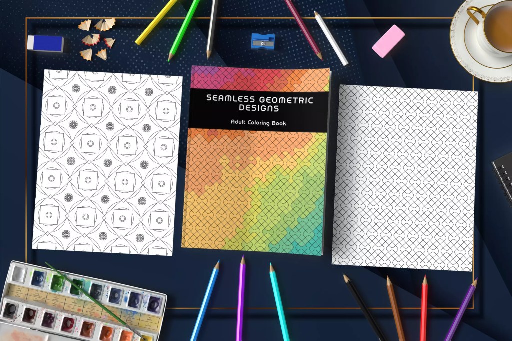 Seamless Geometric Designs Coloring Book: Unwind with 44 Seamless Geometric Coloring Patterns Mockup