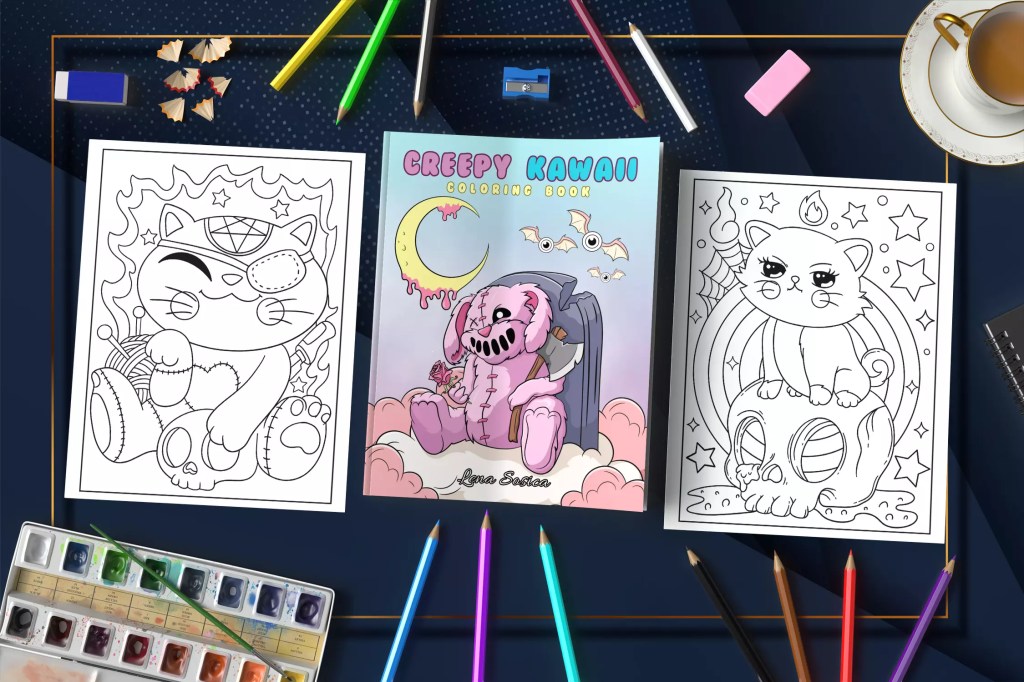 Creepy Kawaii Coloring Book: Traverse the Whimsical Lanes of Kawaii, Where Every Turn Reveals an Unexpected Shade of Creepy Mockup