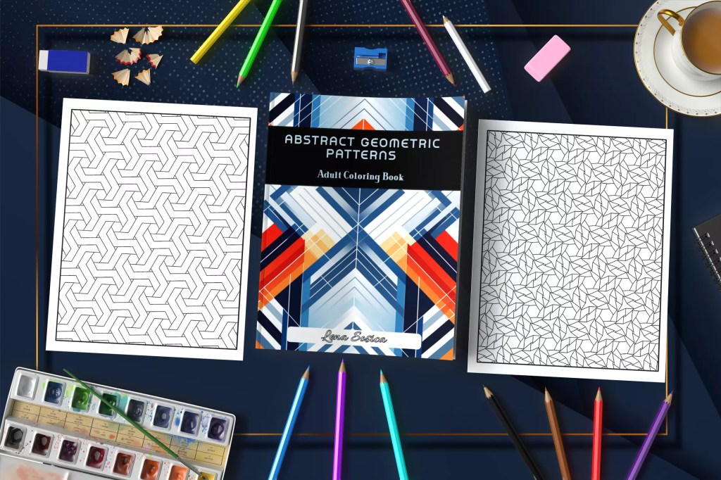 Abstract Geometric Patterns Adult Coloring Book: 44 Exquisite Abstract Patterns for Your Coloring Pleasure Mockup 1