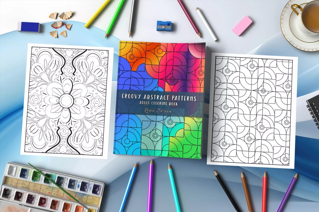 Groovy Abstract Patterns Adult Coloring Book: Explore Relaxation with Imaginative Abstract Designs Mockup 1