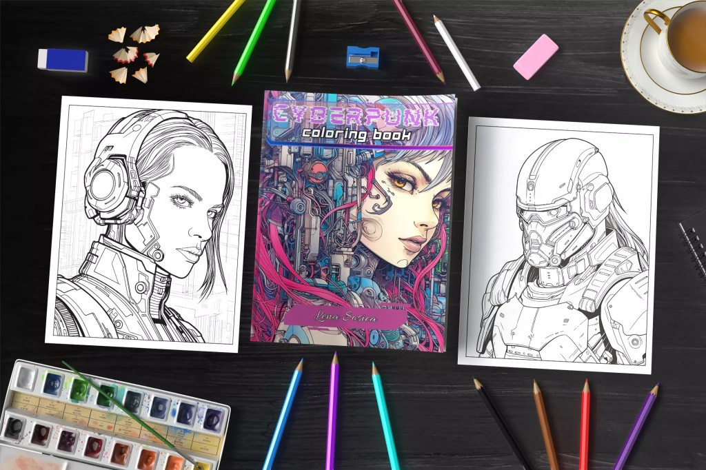 Cyberpunk Coloring Book: Unleash Your Inner Techno-Artist Mockup 1