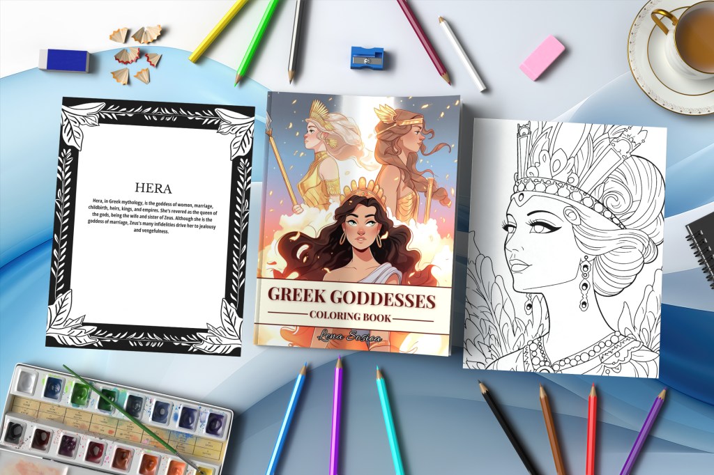 Greek Goddesses Coloring Book: The Women of Mount Olympus in a World of Color Mockup 1