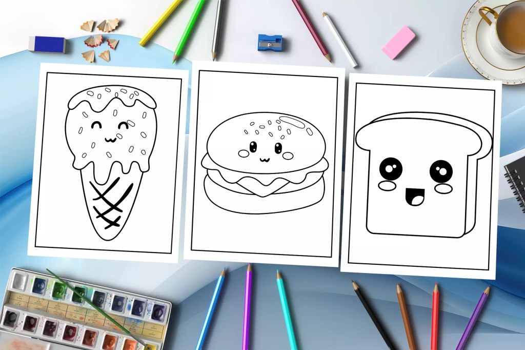 Kawaii Food Coloring Book for Kids: Easy, Fun, and Adorable Kawaii Food and Drink Coloring Pages Mockup