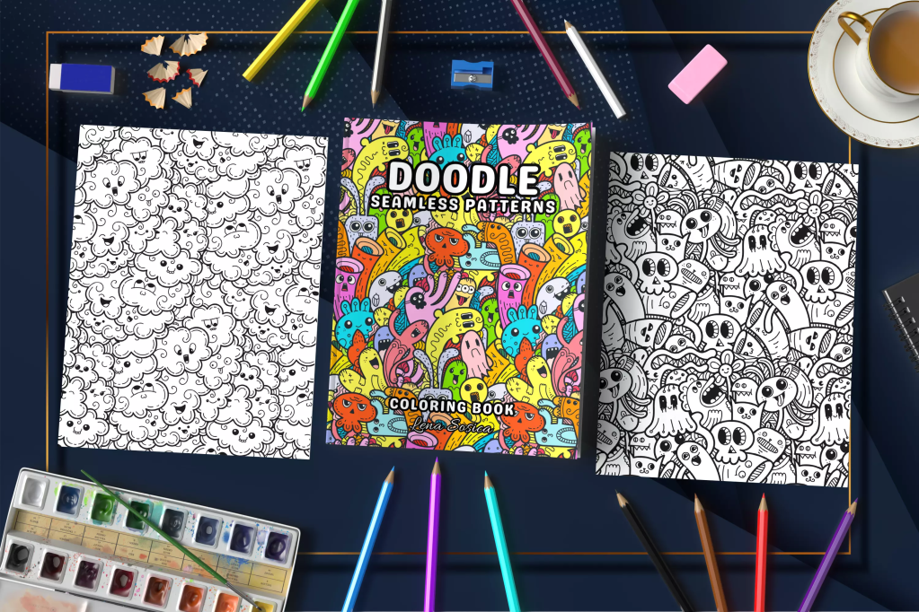 Doodle Seamless Patterns: Where Imagination Meets Endless Coloring Possibilities Mockup