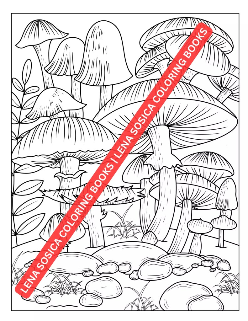 Mystical Mushroom Coloring Pages: 50 Printable Hand-Drawn Illustrations for Mushroom-Loving Creatives Mockup Preview