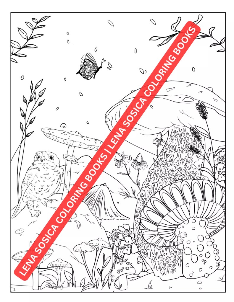 Mystical Mushroom Coloring Pages: 50 Printable Hand-Drawn Illustrations for Mushroom-Loving Creatives Mockup Preview