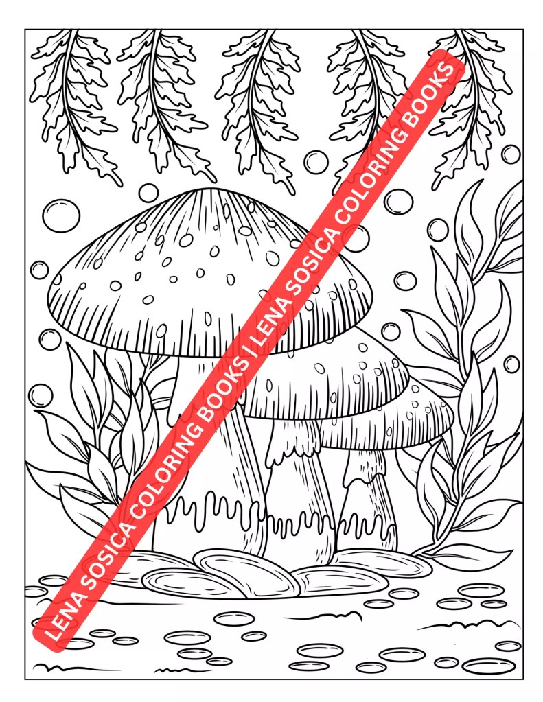 Mystical Mushroom Coloring Pages: 50 Printable Hand-Drawn Illustrations for Mushroom-Loving Creatives Mockup Preview
