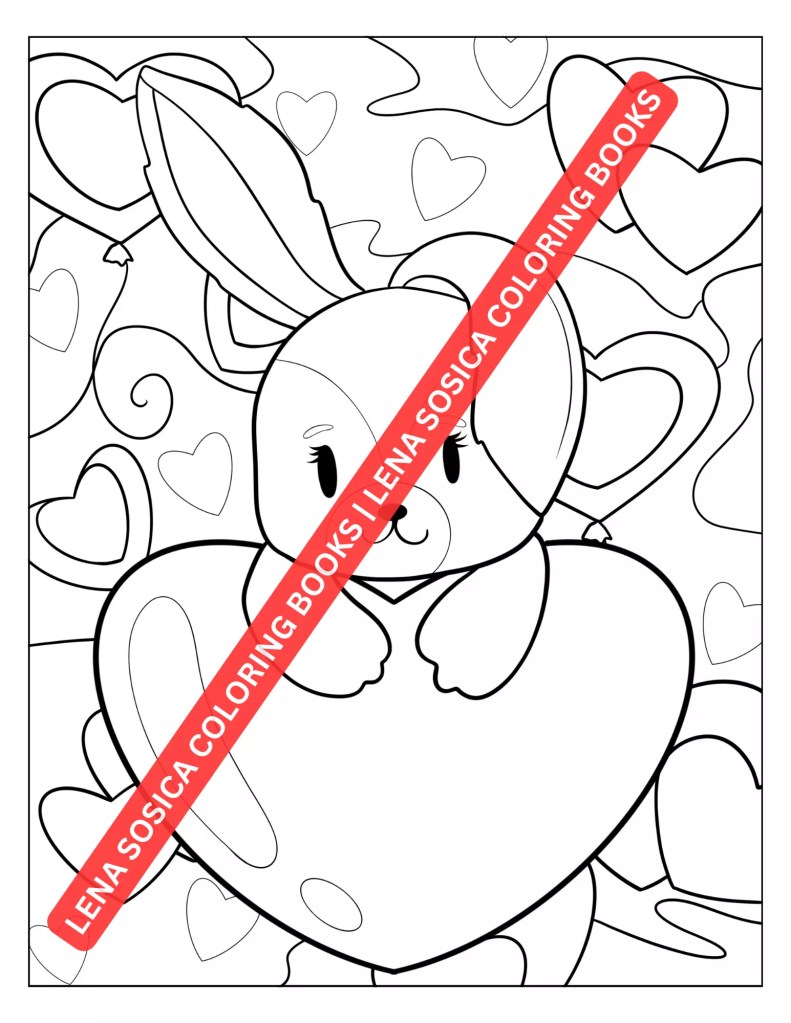 Love-Themed Animals for Valentine's Bliss: Valentine's Day Coloring Book Mockup Preview