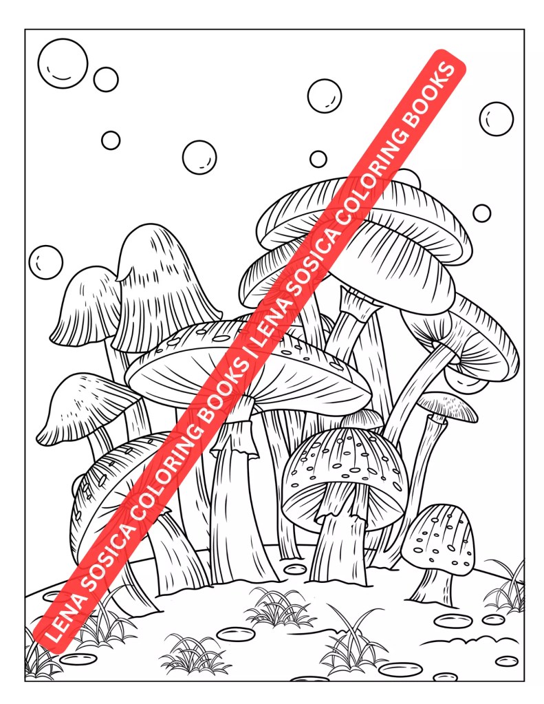 Mystical Mushroom Coloring Pages: 50 Printable Hand-Drawn Illustrations for Mushroom-Loving Creatives Mockup Preview