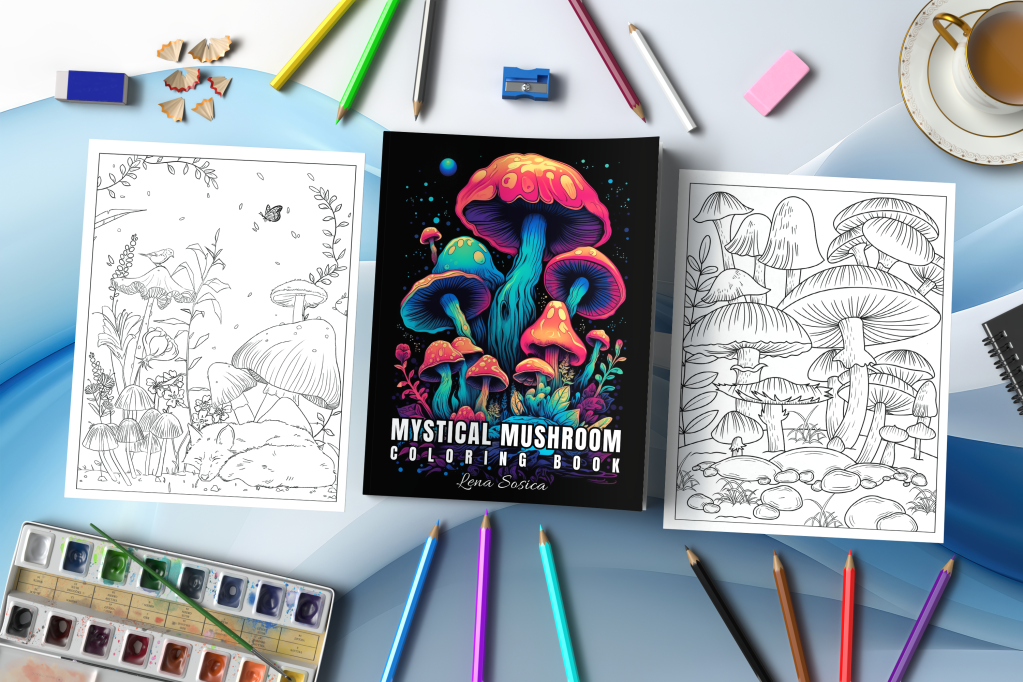 Mystical Mushroom Coloring Pages: 50 Printable Hand-Drawn Illustrations for Mushroom-Loving Creatives Mockup