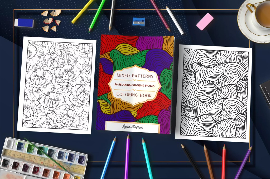 Mixed Patterns Coloring Book: 80 Relaxing Coloring Images (Geometric, Mandala, Flower, Doodle, Simple Shapes, Intricate) Preview